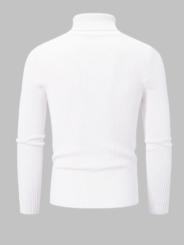 Men's Solid Color Striped Textured Turtleneck Sweater