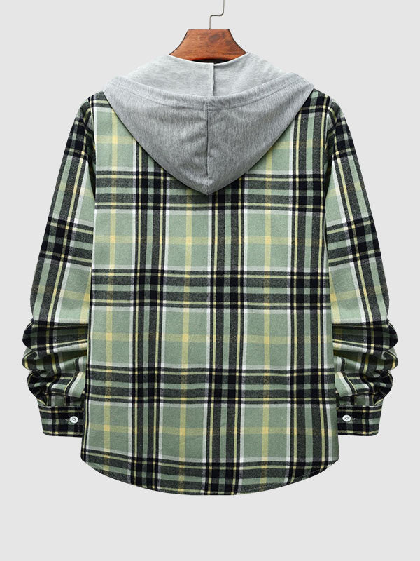 Men's Thin Plaid Casual Hooded Jacket