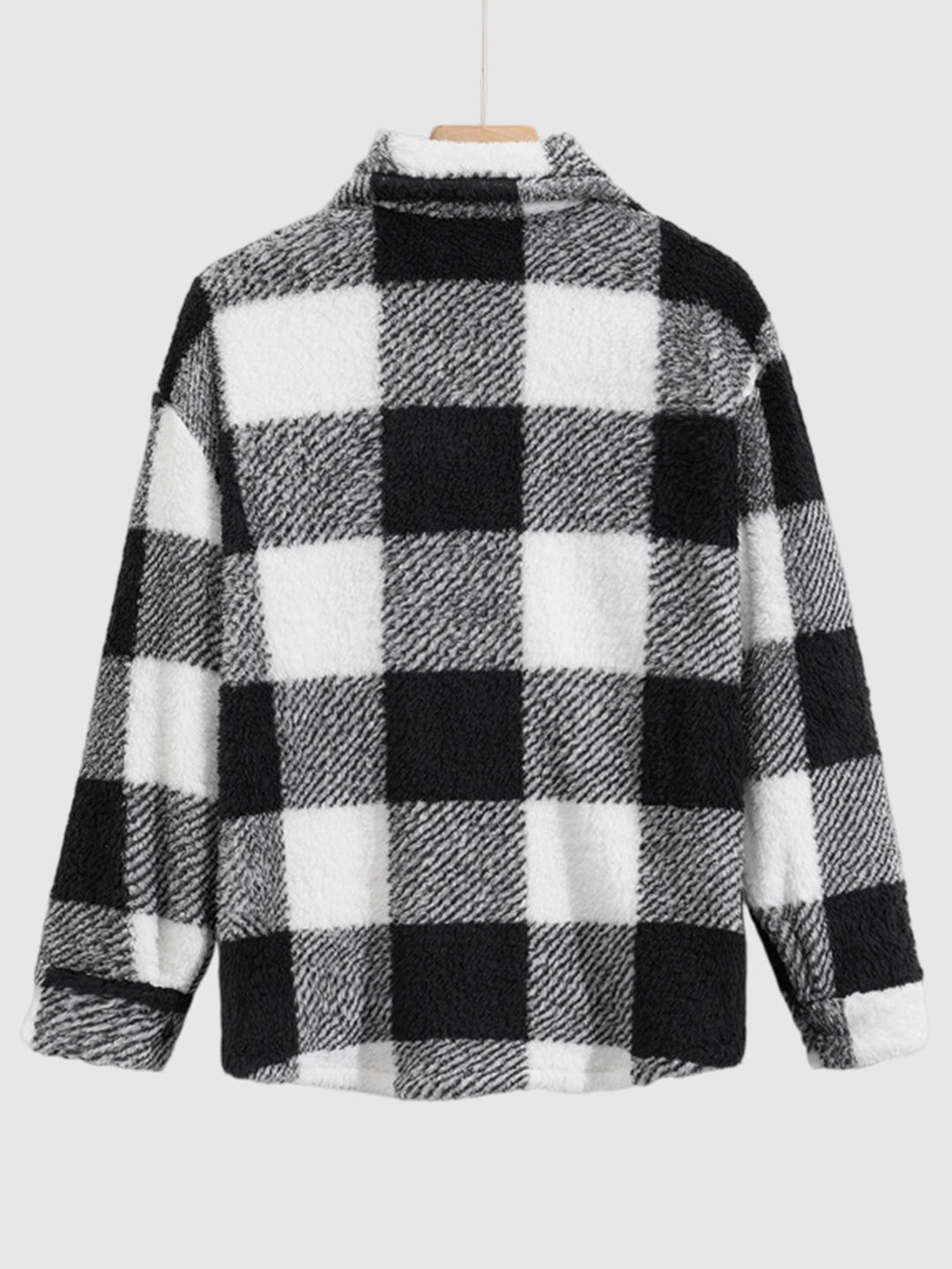 Men's Classic Plaid Fluffy Faux Fur Single Pocket Button Lapel Jacket