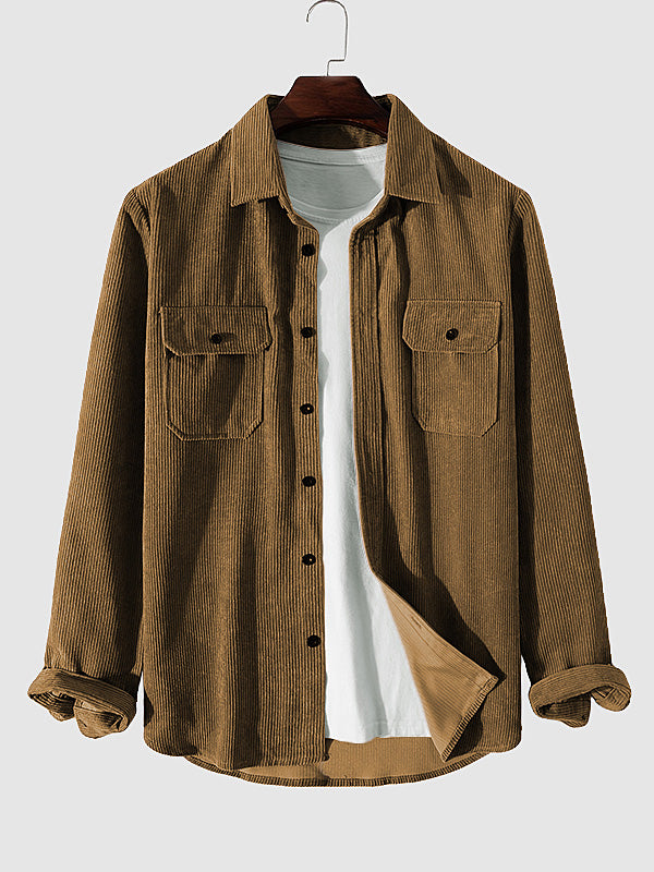 Men's Vintage Double Pocket Button-Down Corduroy Shirt