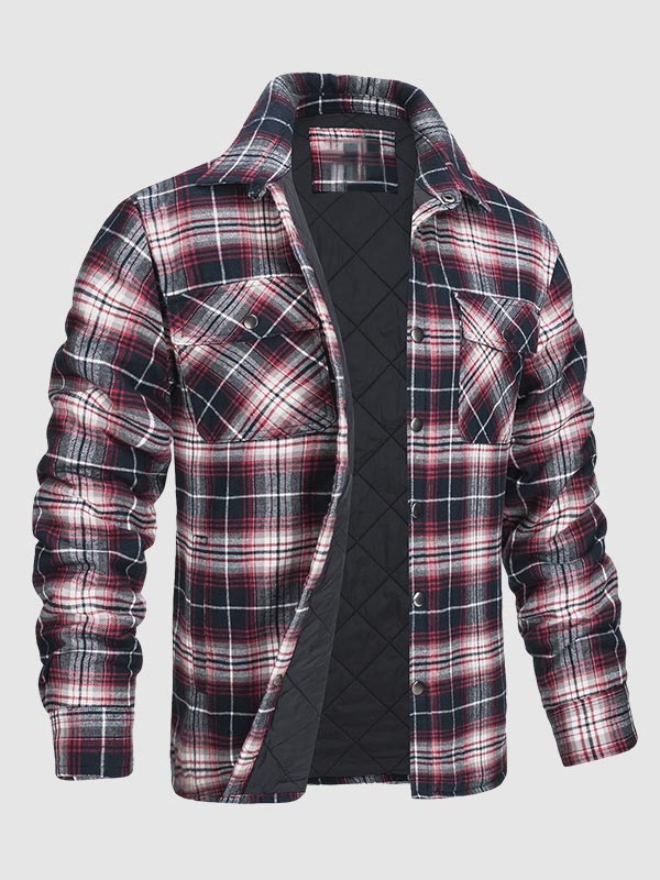 Men's plaid quilted thickened lapel warm shirt jacket