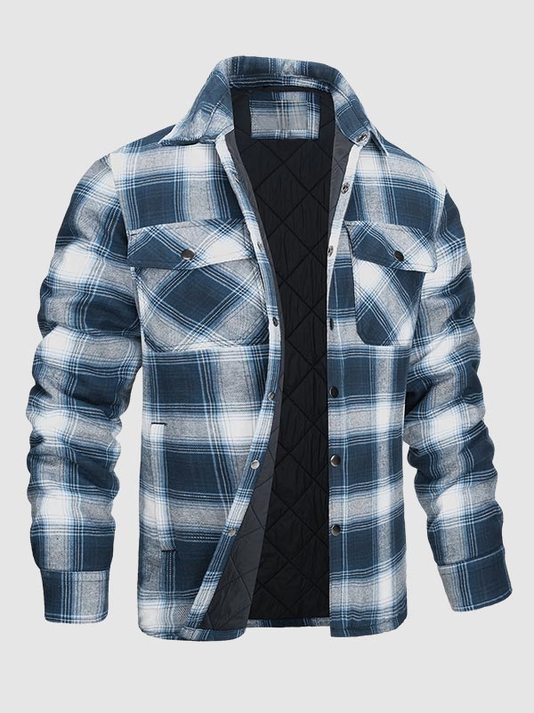 Men's plaid quilted thickened lapel warm shirt jacket