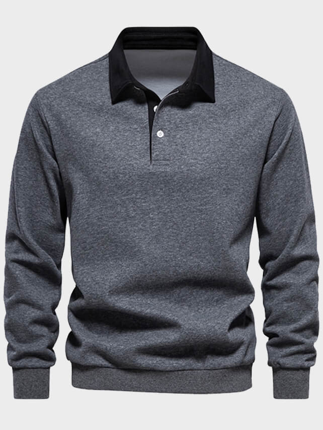 Men's Casual Lapel Long Sleeve Polo Sweatshirt