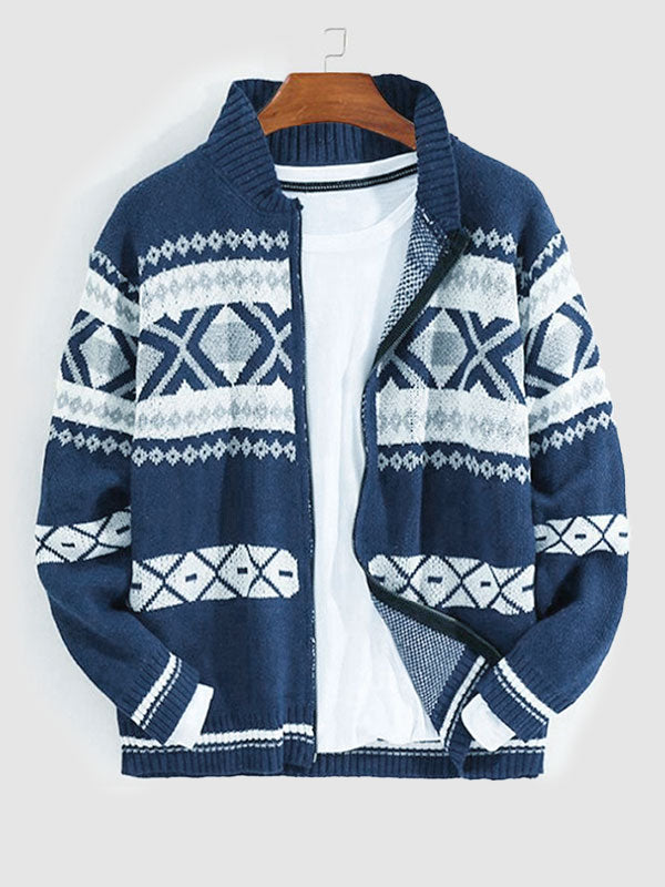 Men's Vintage Jacquard Lapel Knitted Sweater Jacket