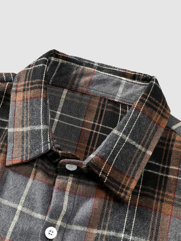 Men's Preppy Wool Blend Plaid Casual Long Sleeve Shirt