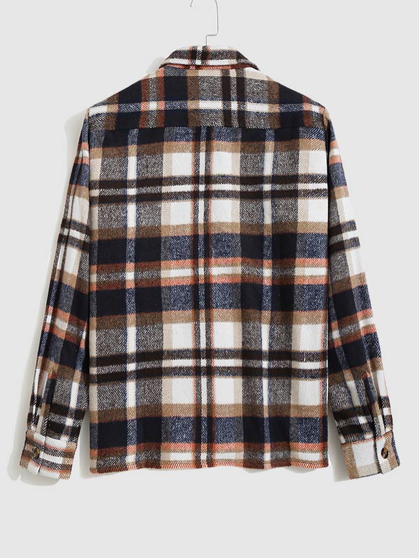 Men's Classic Plaid Wool Blend Button Down Long Sleeve Shirt Jacket