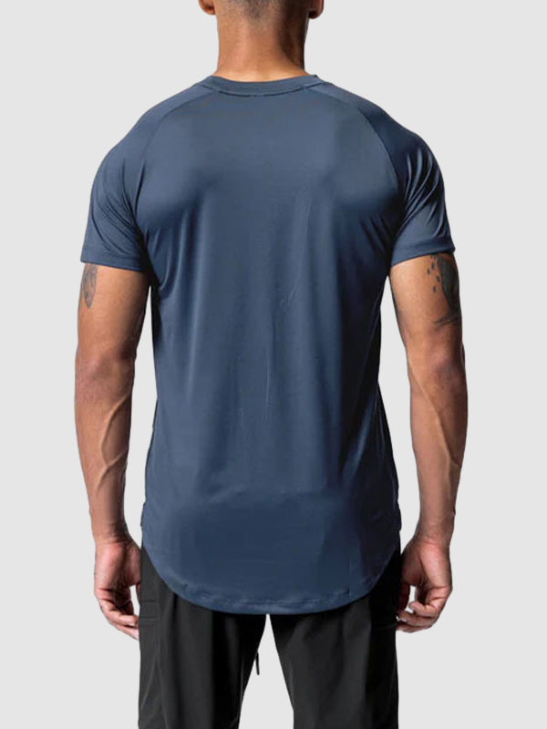 Men's Mesh Breathable Quick-Dry Elastic Solid Color Casual T-shirt