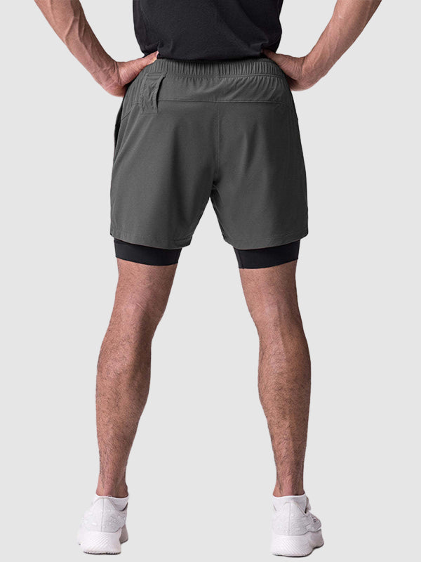 Men's fake two-piece multi-pocket quick-drying sports shorts