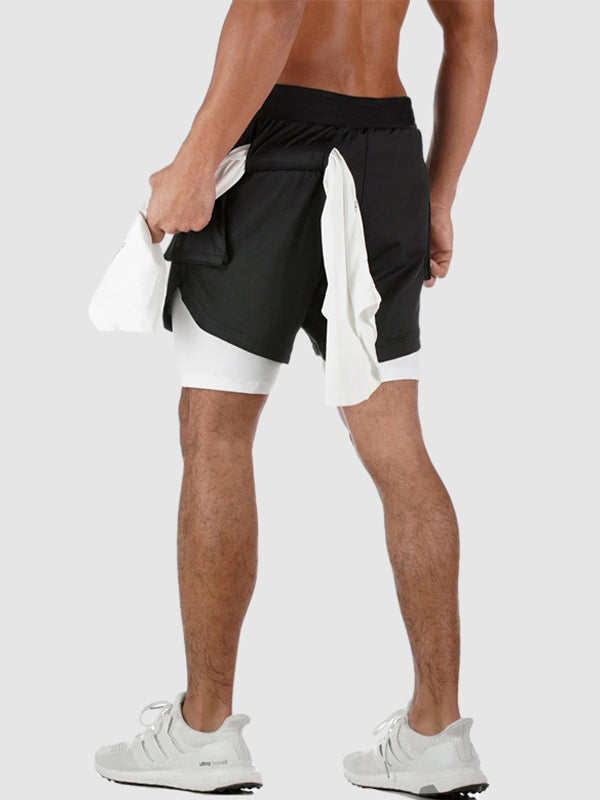 Men's fake two-piece large pocket quick-drying sports shorts