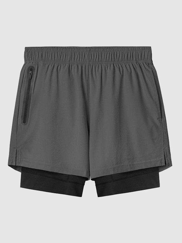 Men's fake two-piece multi-pocket quick-drying sports shorts