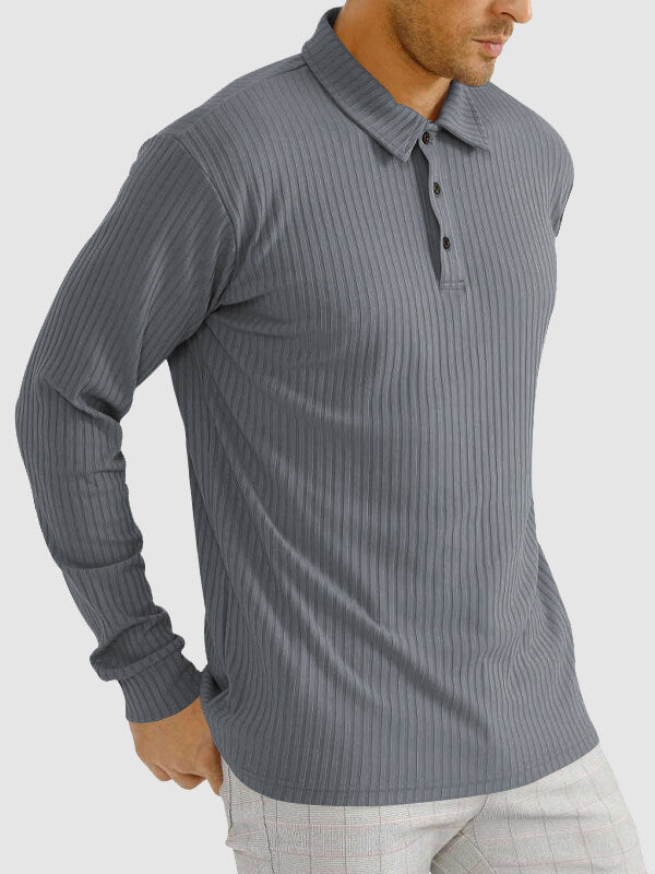 Men's solid color texture business casual POLO long-sleeved T-shirt