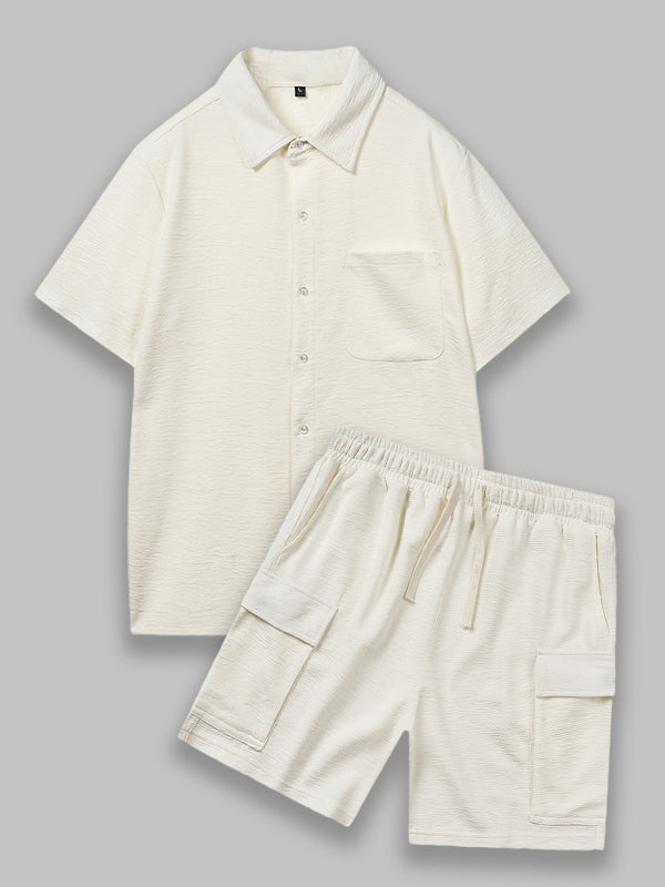 Men's Textured Resort Style Casual Button-Down Shirt  Shorts Set