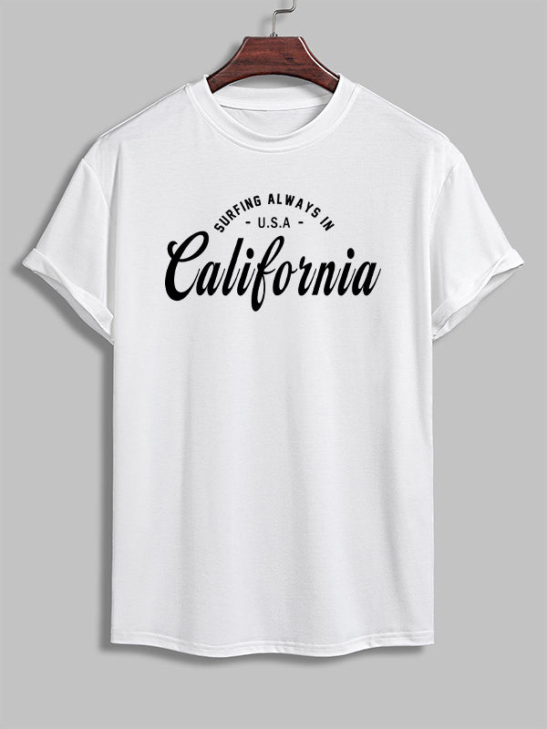 Men's "CALIFORNIA" letter print casual crew neck T-shirt