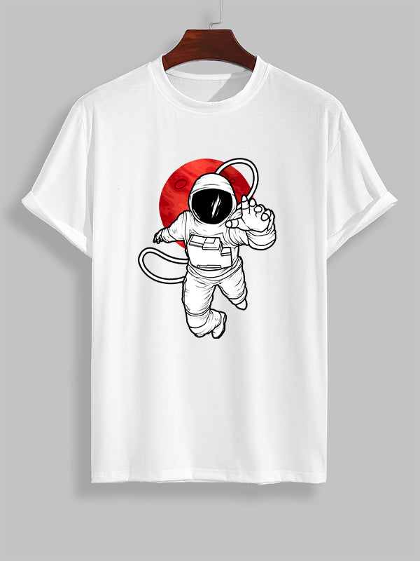 Men's Space Astronaut Print Casual Round Neck Short Sleeve T-Shirt