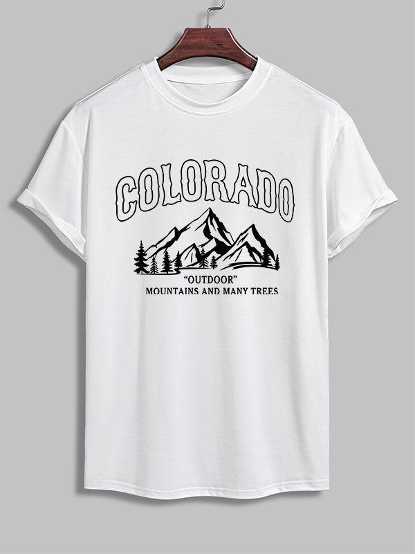 Men's "COLORADO" mountain letter print casual round neck T-shirt