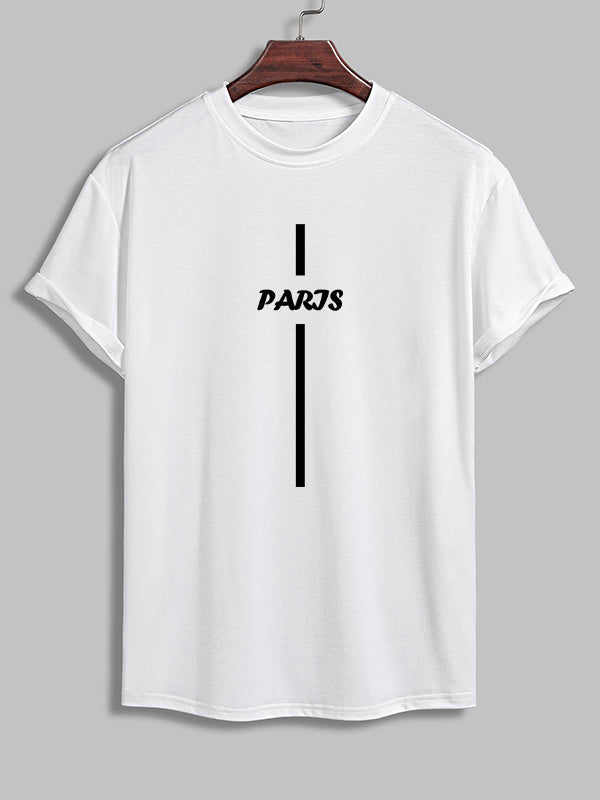 Men's "PARIS" letter print casual crew neck T-shirt