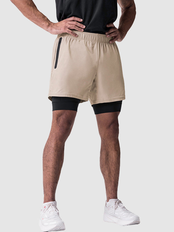 Men's fake two-piece multi-pocket quick-drying sports shorts