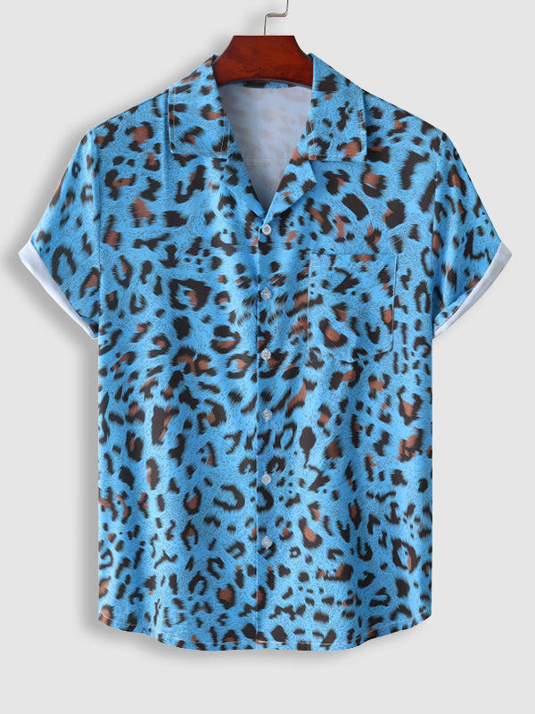 Men's Leopard Print Casual Short Sleeve Shirt