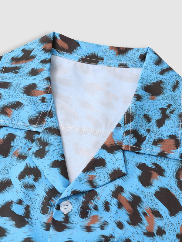 Men's Leopard Print Casual Short Sleeve Shirt