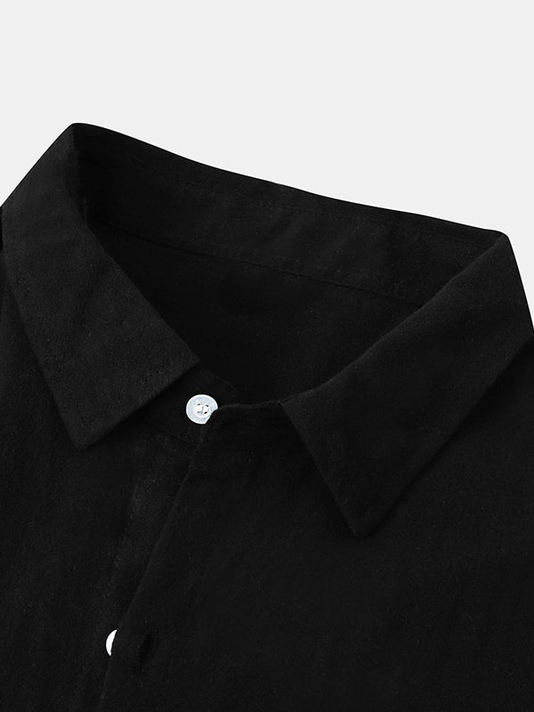 Men's Cotton Linen Double Pocket Long Sleeve Lapel Shirt