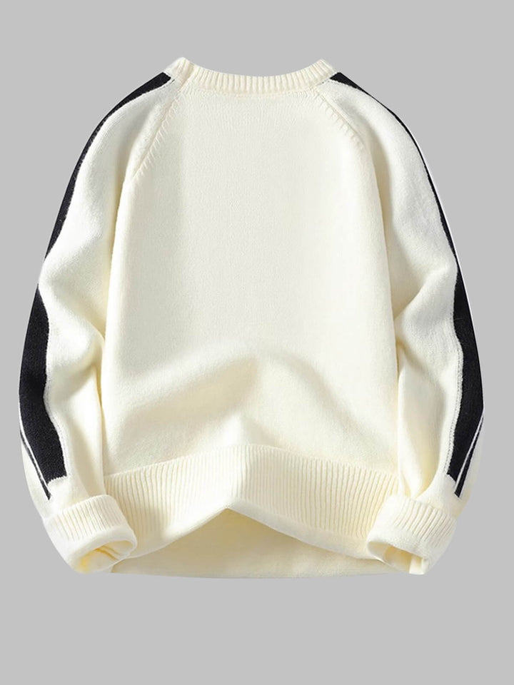 Men's Basic Striped Color-Block Crew Neck Sweater