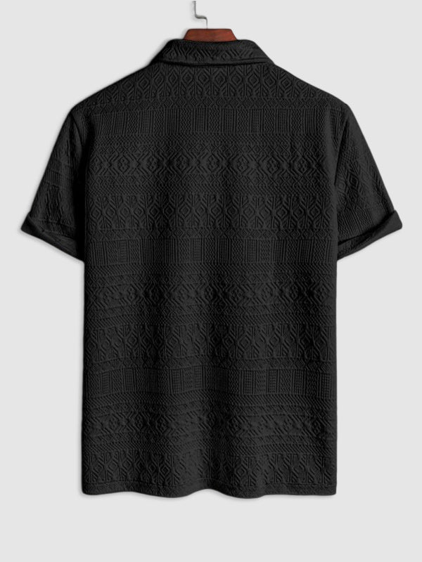 Geometric Retro Jacquard Polo BLACK