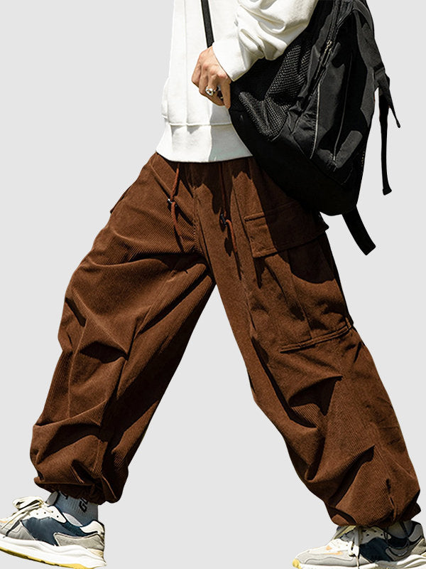 Men's Casual Corduroy Cargo Pants Brown