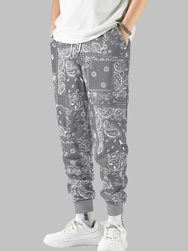 Men's Printed Pattern Elastic Waist Drawstring Casual Pants