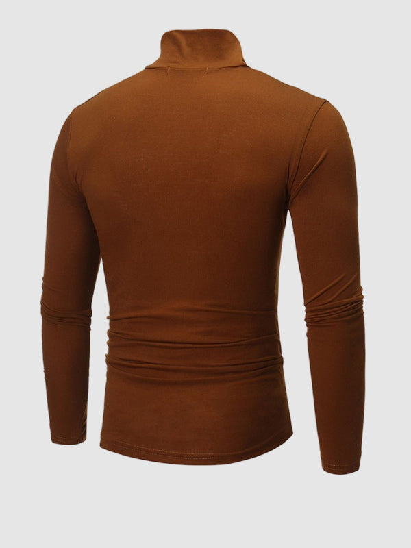 Men's Turtleneck Solid Color Lightweight Skin-Friendly Basic Pullover T-Shirt