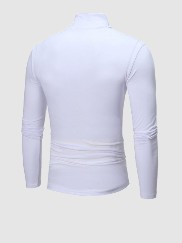 Men's Turtleneck Solid Color Lightweight Skin-Friendly Basic Pullover T-Shirt