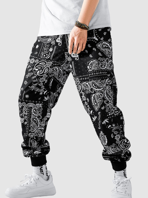 Men's Printed Pattern Elastic Waist Drawstring Casual Pants