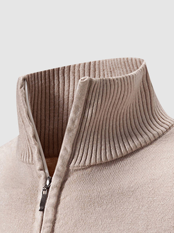 Men's Solid Color Quarter-Zip Collar Sweater