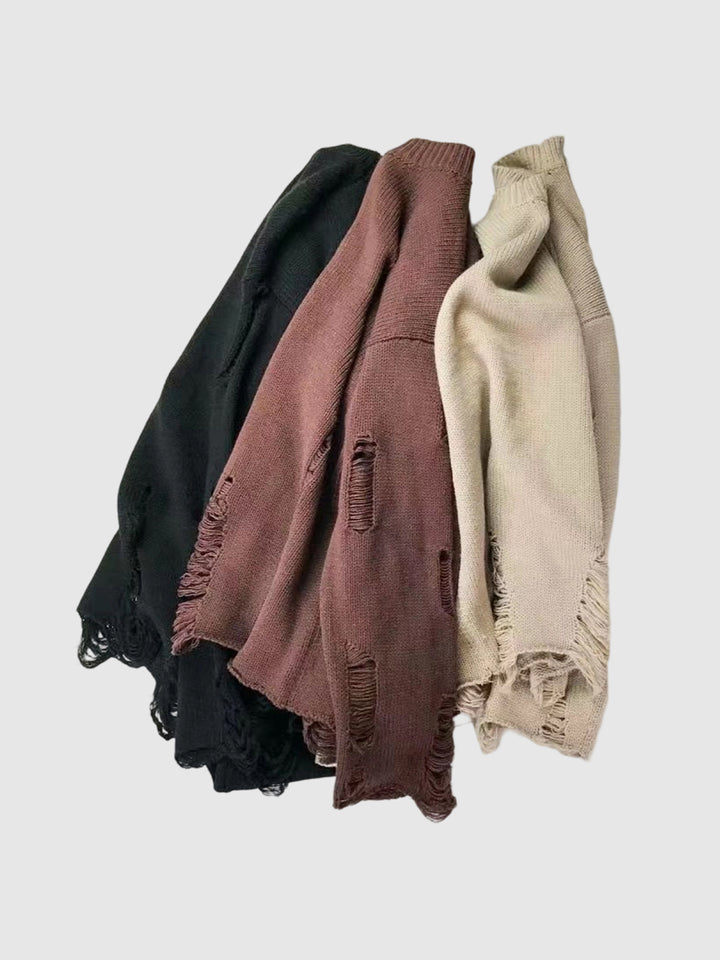 Men's retro, versatile, casual, solid color crew neck sweater