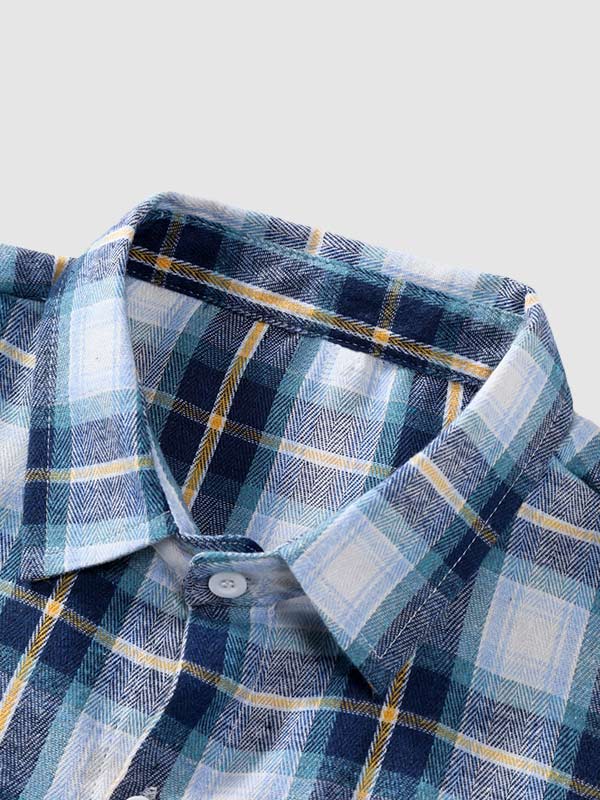 Men's brushed plaid wool blend casual long sleeve shirt