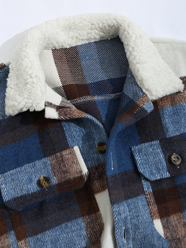 Men's Wool Blend Plaid Lapel Shirt Jacket