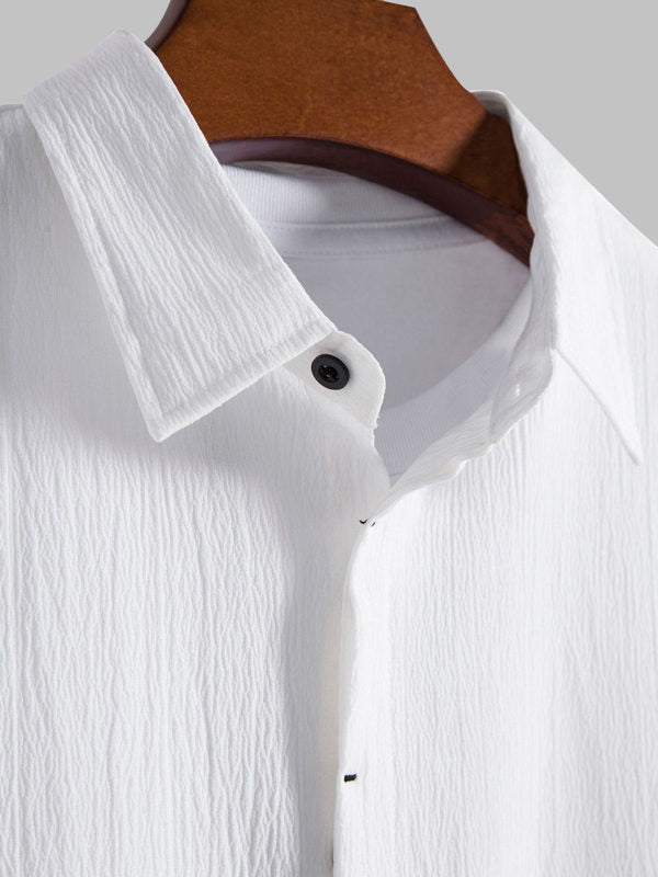 Men's Cotton Linen Lapel Short Sleeve Shirt  white