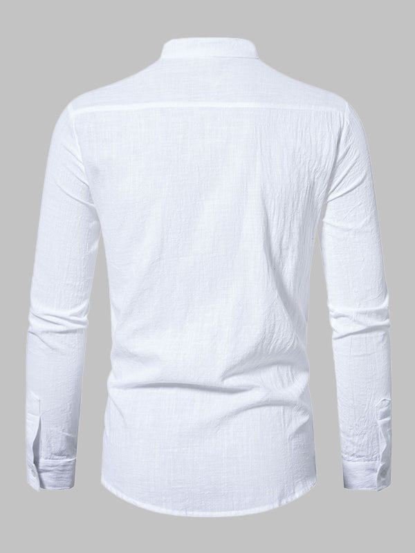 Men's cotton-linen stand collar casual long-sleeved shirt