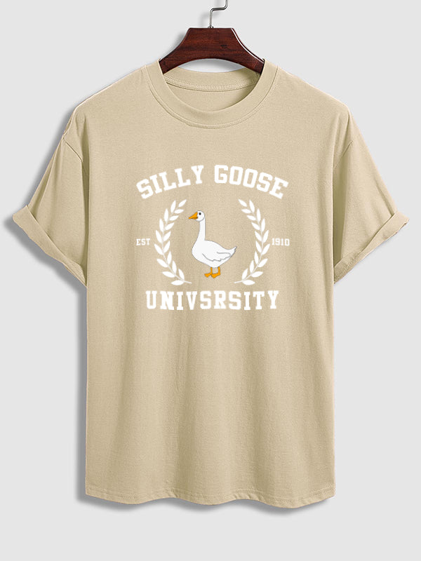 Men's "Silly Goose" pattern printing casual round neck short-sleeved T-shirt