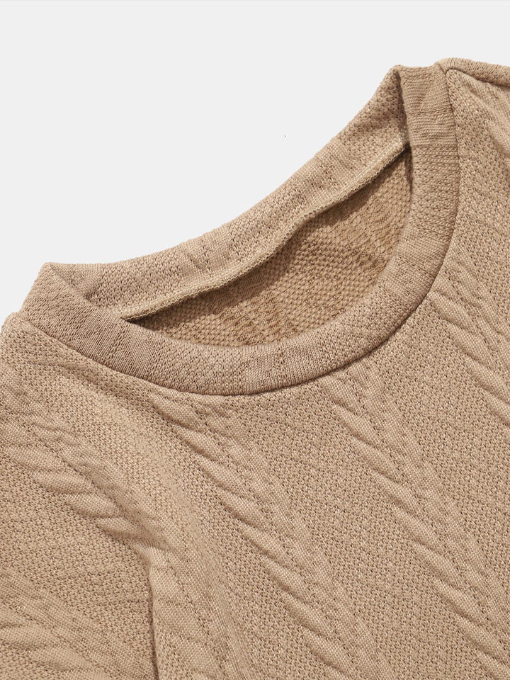 Men's jacquard textured solid color crew neck sweatshirt