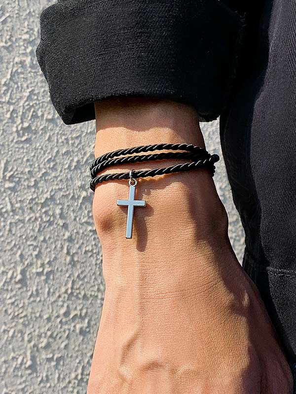 Men's Ethnic Braided Cross Bracelet