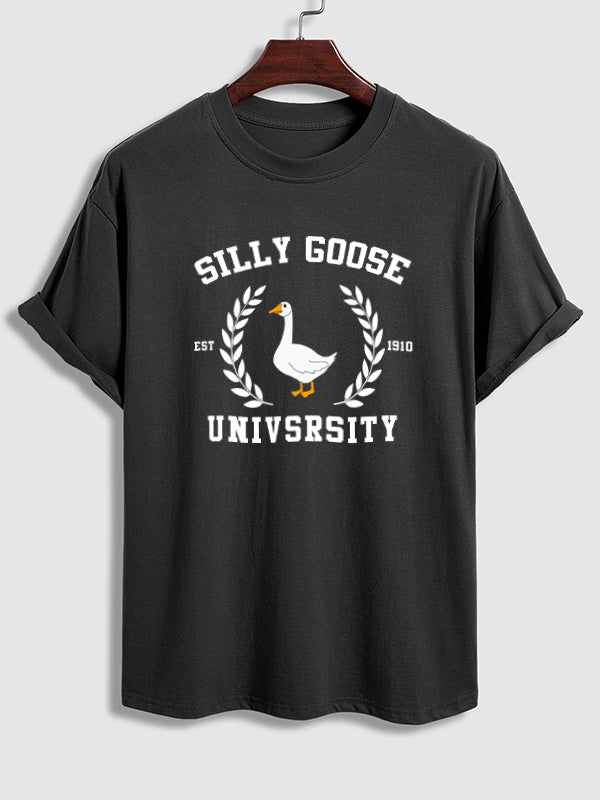 Men's "Silly Goose" pattern printing casual round neck short-sleeved T-shirt