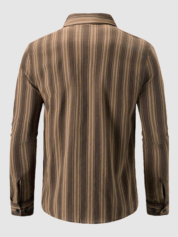 Men's Vintage Corduroy Striped Long Sleeve Shirt