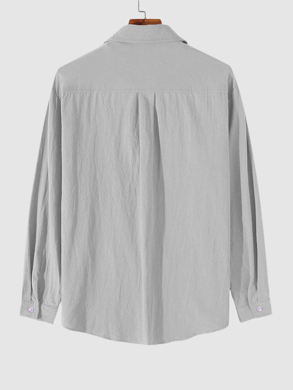 MEN'S COTTON AND LINEN TEXTURED LONG SLEEVES SHIRT GREY