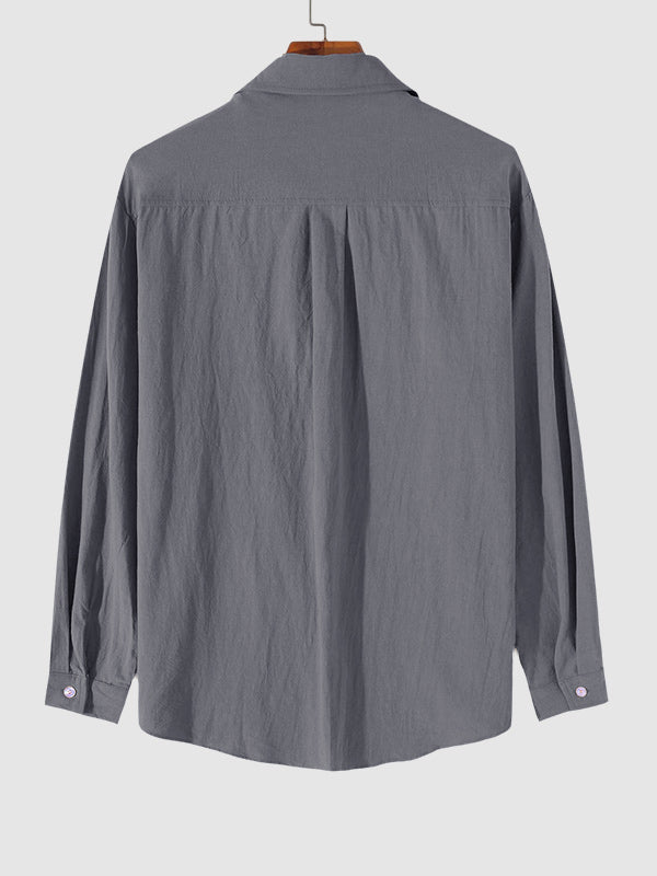 MEN'S COTTON AND LINEN TEXTURED LONG SLEEVES SHIRT GREY