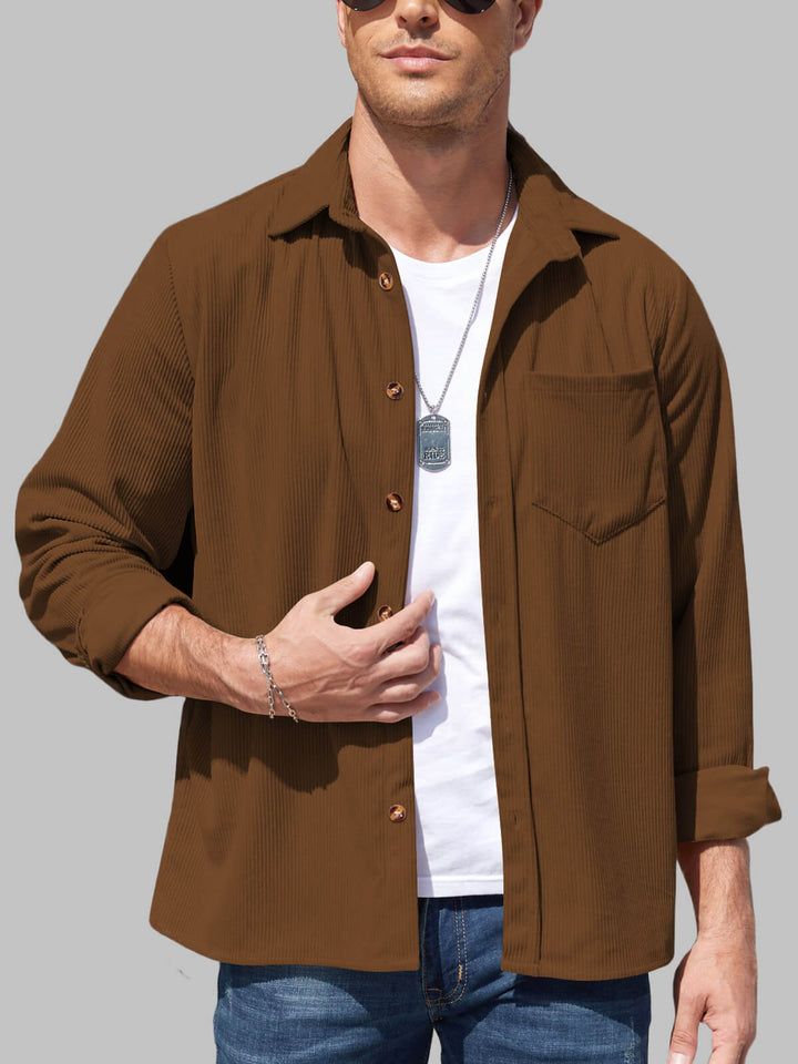 Men's corduroy button-down casual slim fit long sleeve