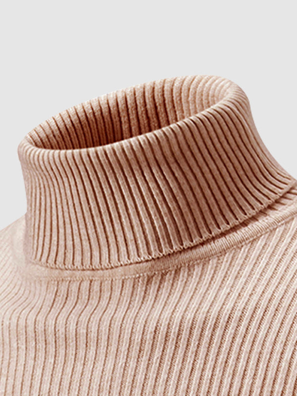 Men's Solid Color Striped Textured Turtleneck Sweater