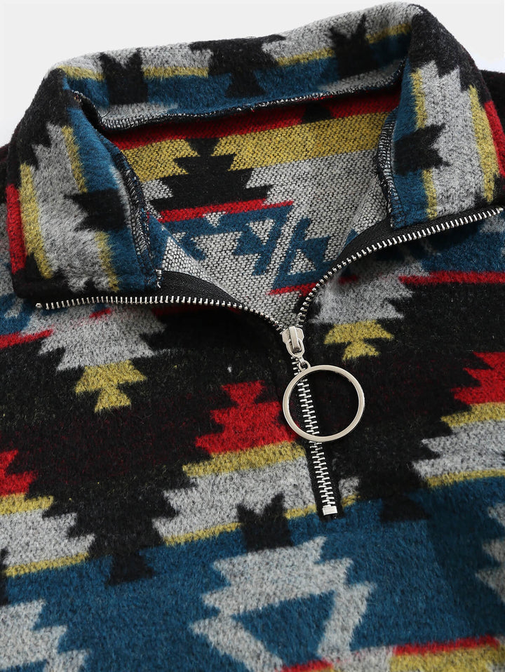 Men's Aztec Vintage Fleece Stand Collar Sweatshirt