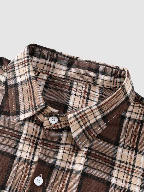 Men's Preppy Wool Blend Plaid Casual Long Sleeve Shirt