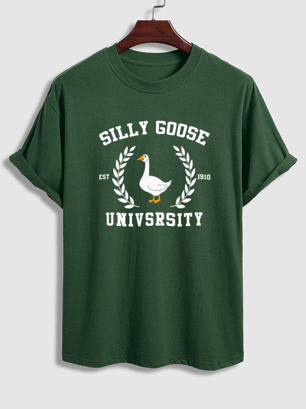 Men's "Silly Goose" pattern printing casual round neck short-sleeved T-shirt