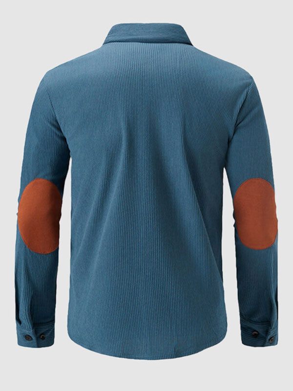 Men's Vintage Corduroy Fashion Color Block Patchwork Long Sleeve Shirt